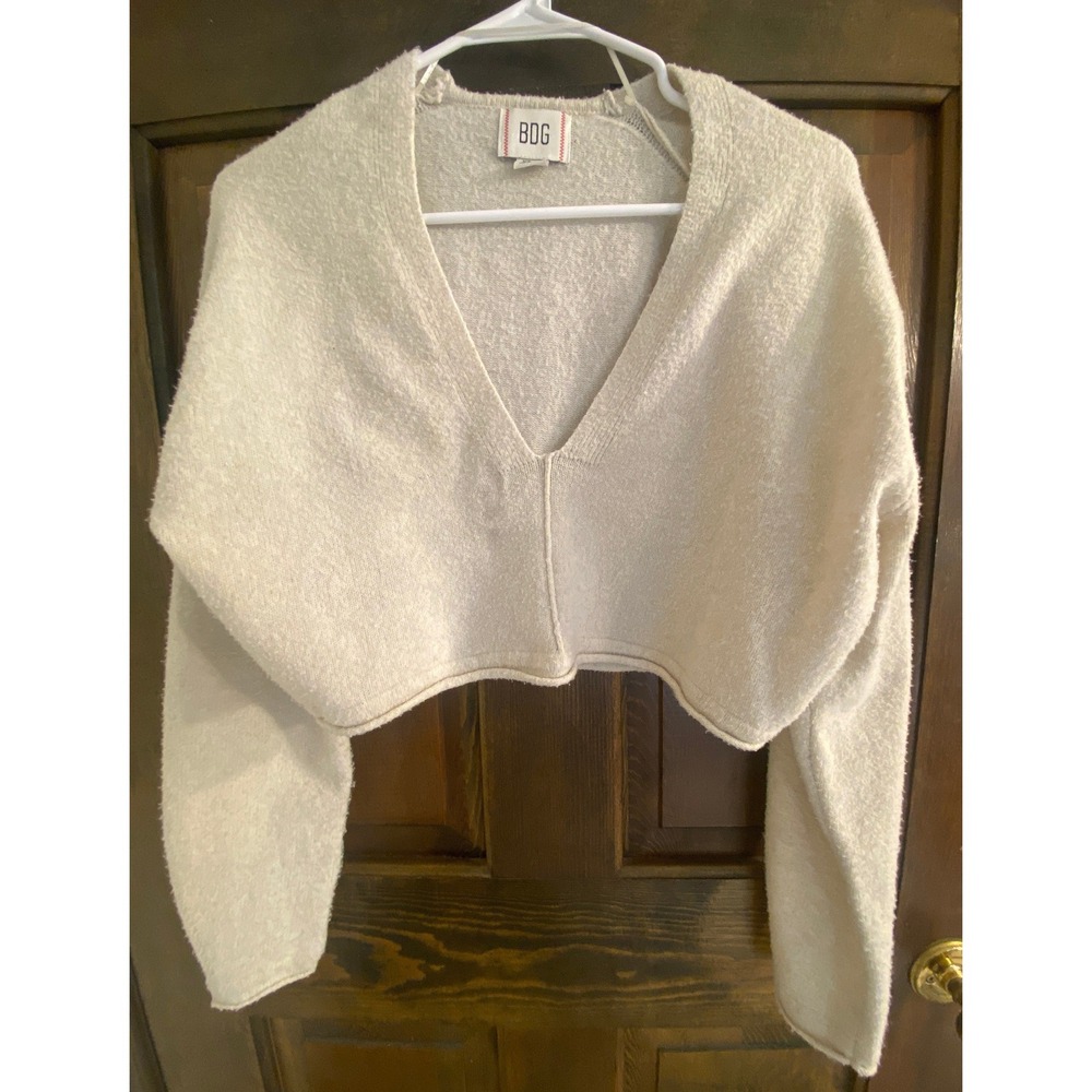 BDG Valeria Cropped Sweater Urban Outfitters Oatmeal Cream V-Neck XS Pullover